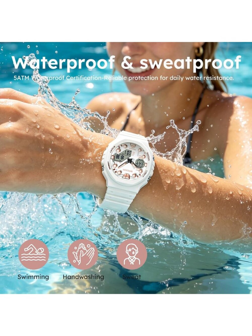 Women's Clear White Sports Digital Waterproof Analog LED Backlight Wrist Watch - Picture 3 of 7